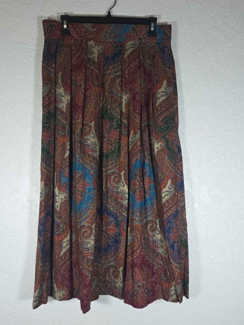 Vintage 90s Worthington Paisley Midi Skirt Womens 16 Rayon Made in USA Boho Y2K